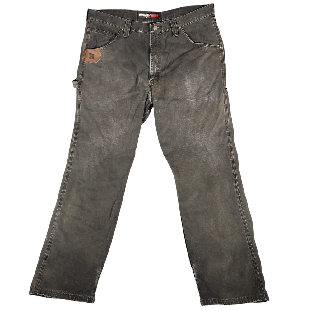 Wrangler Riggs Workwear Carpenter Pants Mens 38x32 Black Ripstop FRAYED HEEL